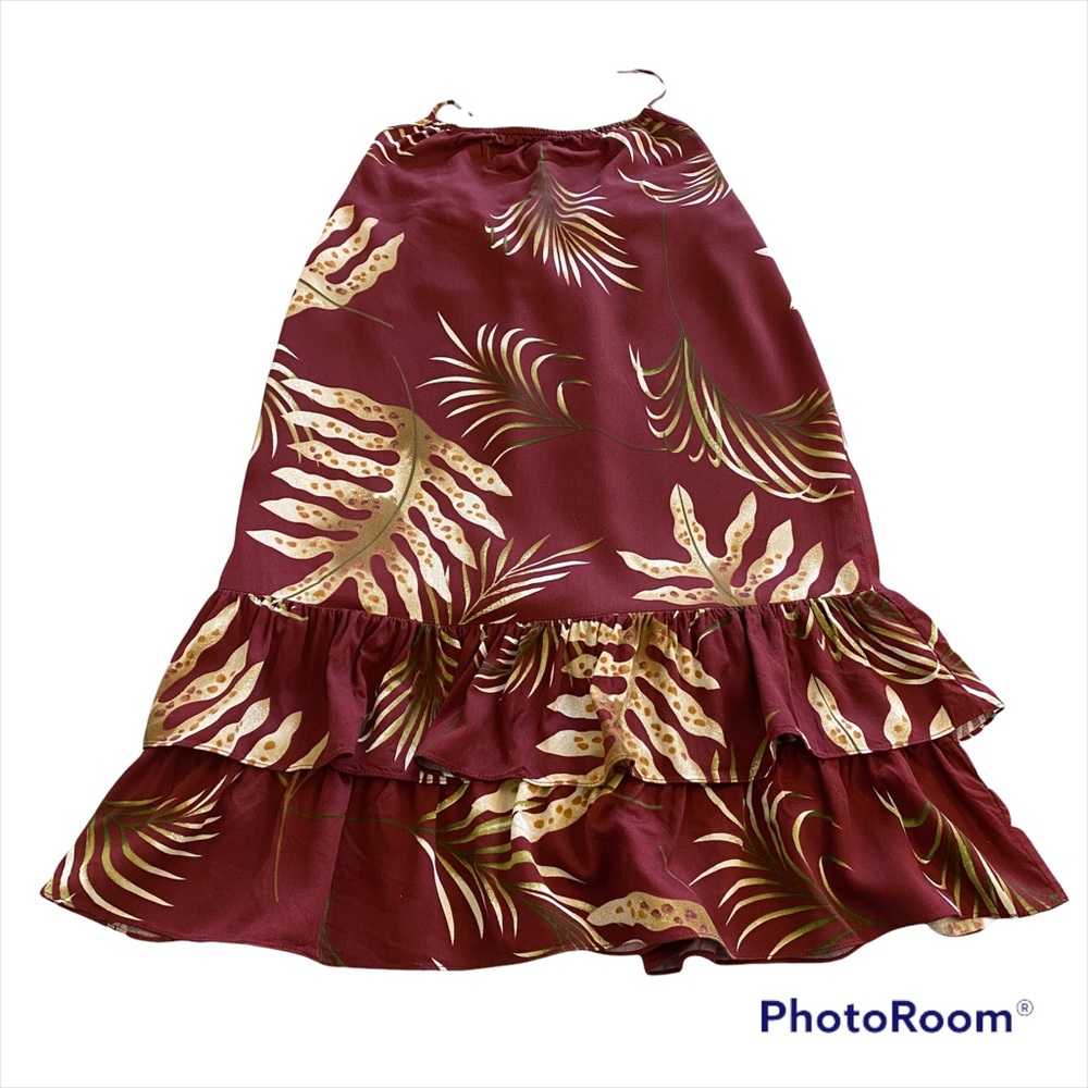 Hawaiian Moon Little Girl Halter Maroon Floral Dress w/ Ruffle Hem- size 2xl